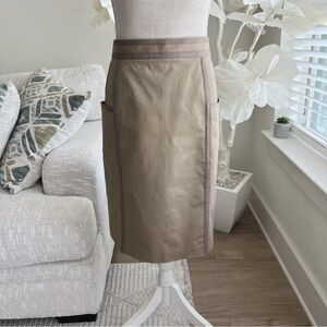 Adam Lippes Structure Beige Cotton And Silk Blend Pencil Skirt With Pockets